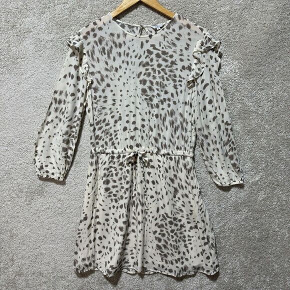 Rails Ora Puma Long Sleeve Rayon Dress Size Small Neutral Animal Print Ruffled - Picture 2 of 15